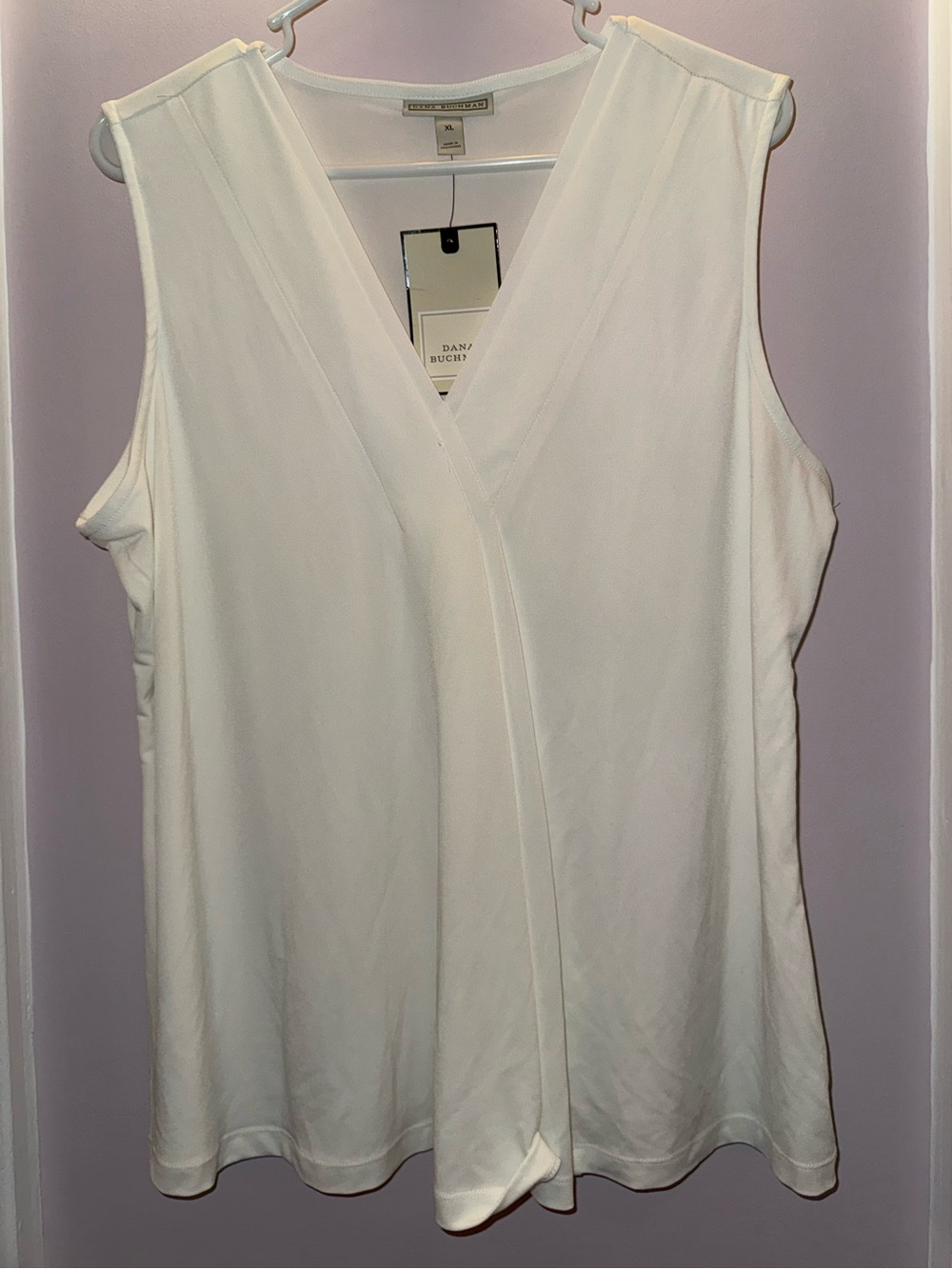 Dana Buchman Cream Sleeveless Faux-Wrap V-Neck Top